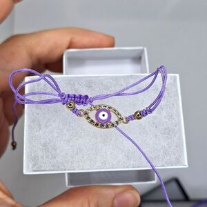 Purple evil eye adjustable bracelet  protection jewelry Mediterranean belief